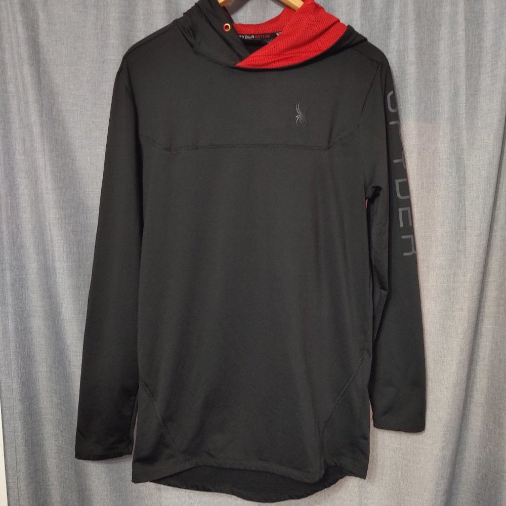 Spyder Active Black Red Hooded ProWEB Jersey Blend Slim Fit Swearshirt Large